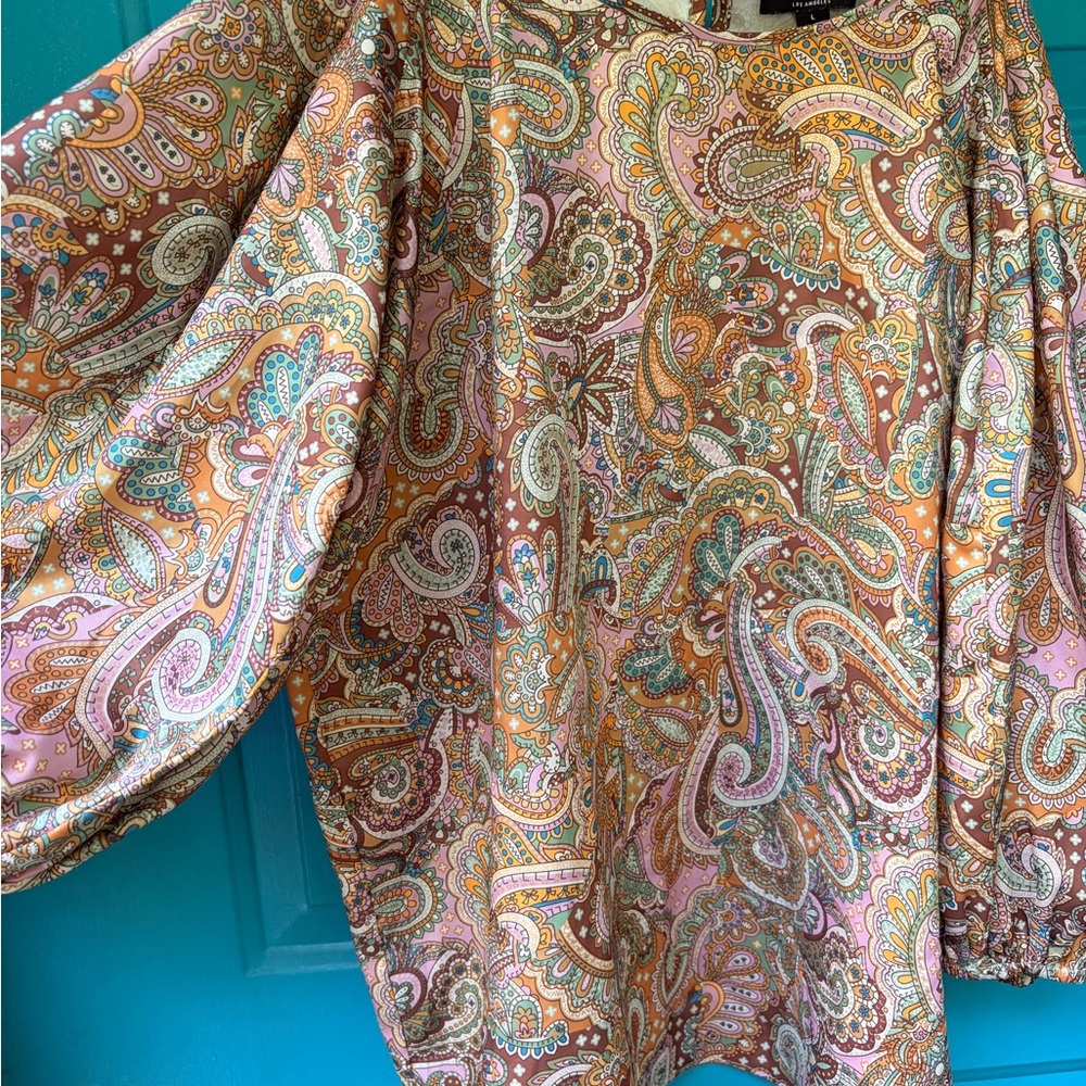 Current Air Paisley Top in Brown, Pink, Teal, and Mustard